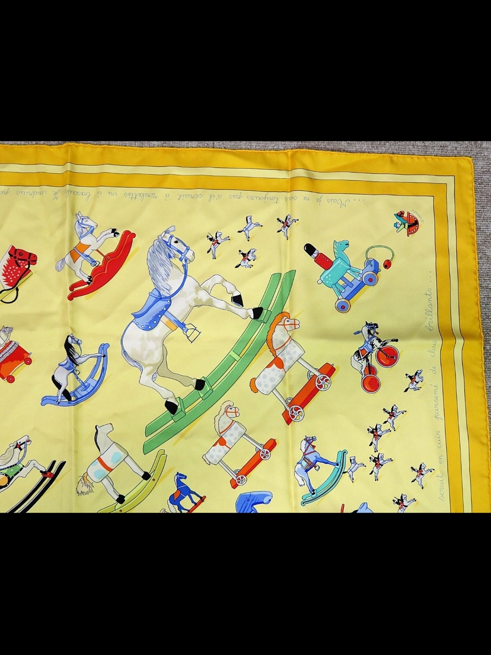 Hermes Yellow Scarf with Multicolor Rocking Horse Motif - Picture 4 of 11